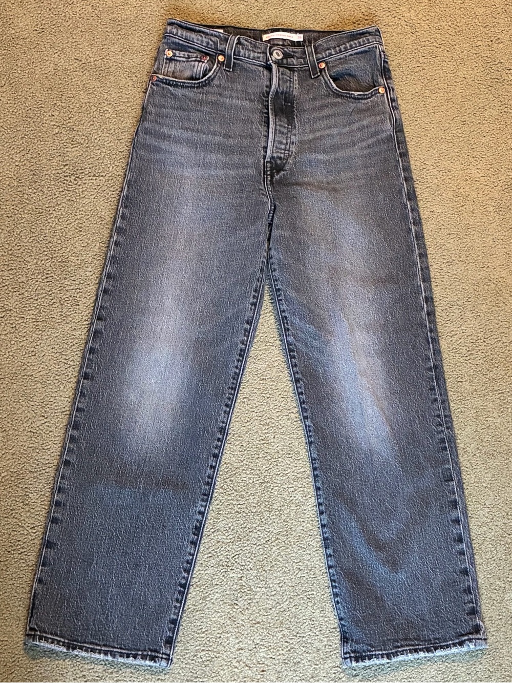 Levi’s Women’s 26 Washed Black Rib Cage Straight Ankle Jeans Denim Button Fly